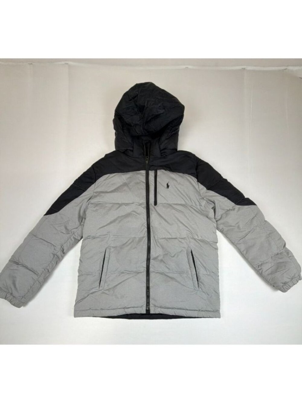 Polo Ralph Lauren Performance Down Jacket Boys XL 18-20 Gray Black Hooded Winter